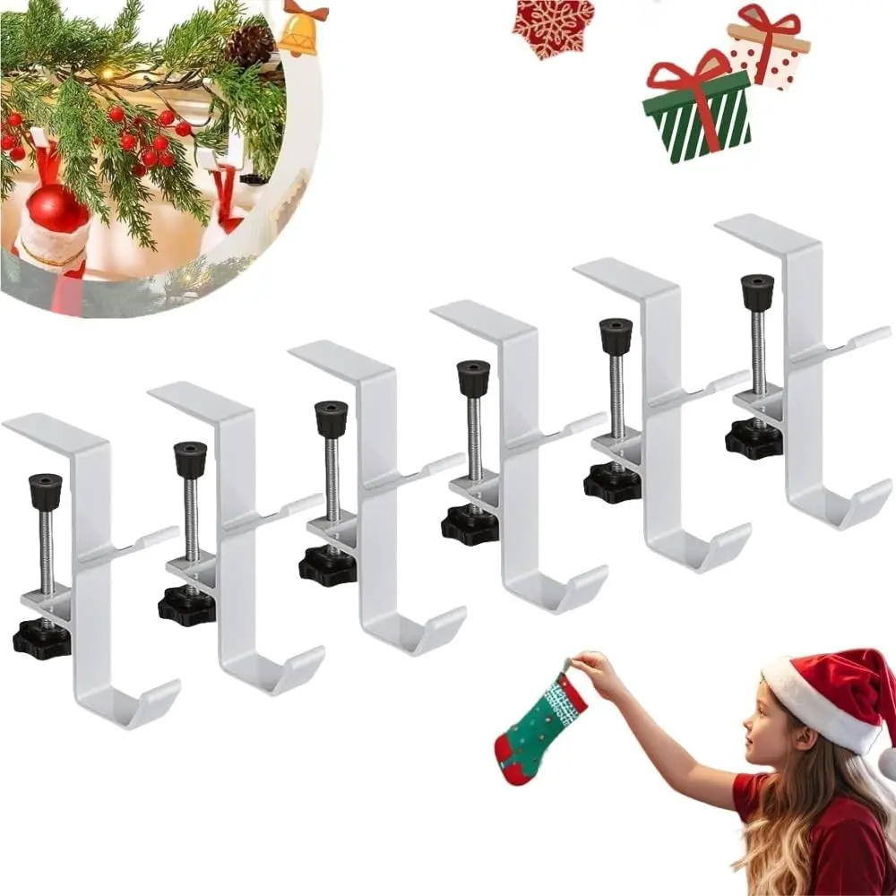 2 in 1 Adjustable No Drill Stocking Hangers for Mantel & Fireplace Christmas Xmas Stocking Holders Hooks for Holiday Home Decoration