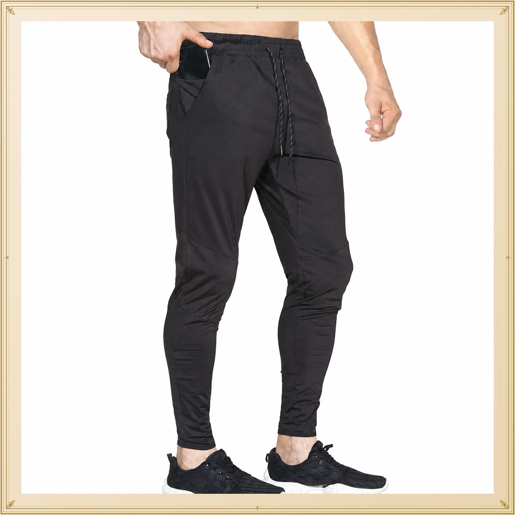 Mens Lightweight Gym Jogger Pants Workout Sweatpants Zip Pocket | Stretch Quick Dry Slim Fit Athletic Running Pants Breathable Sport Trainging Tight Sweatpants Tapered Jogging TrousersGift
