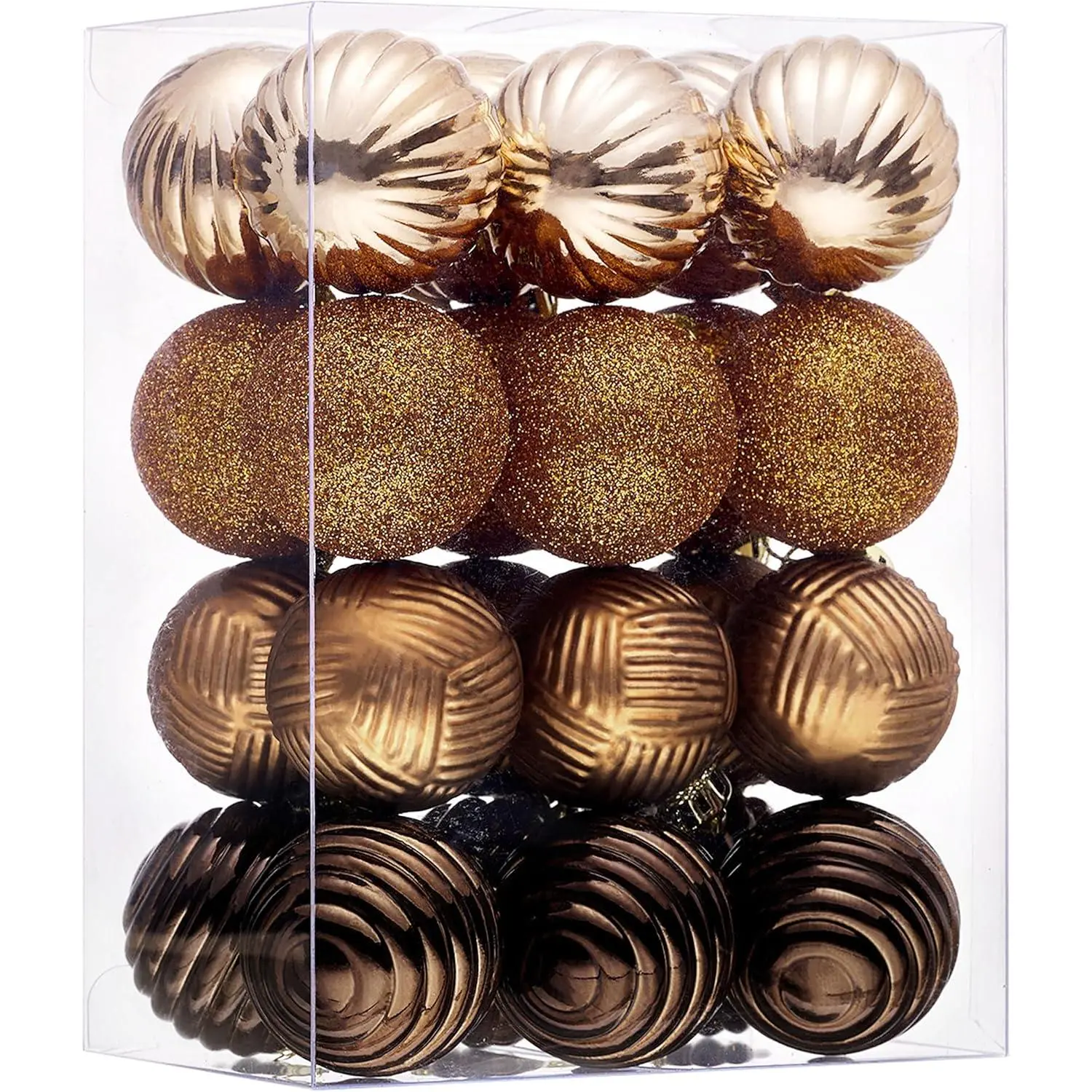 1.6" Small Christmas Ornaments Tree Decorations Set, 24ct Bronze Copper Brown Gold Shatterproof Ball Hanging Ornament Bulk for Fall Thanksgiving Autumn Harvest Xmas Holiday Party Decor