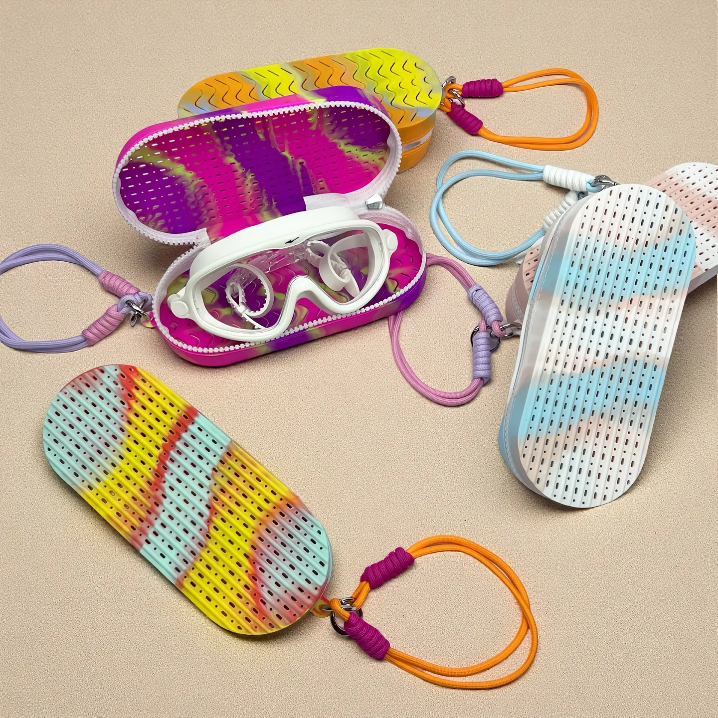 1pc Unisex Silicone Eyeglass & Goggles Storage Bag with Colorful Lanyard - Portable, Water-Resistant, Breathable Eyewear Pouch, Ideal Beach Casual Travel Gift