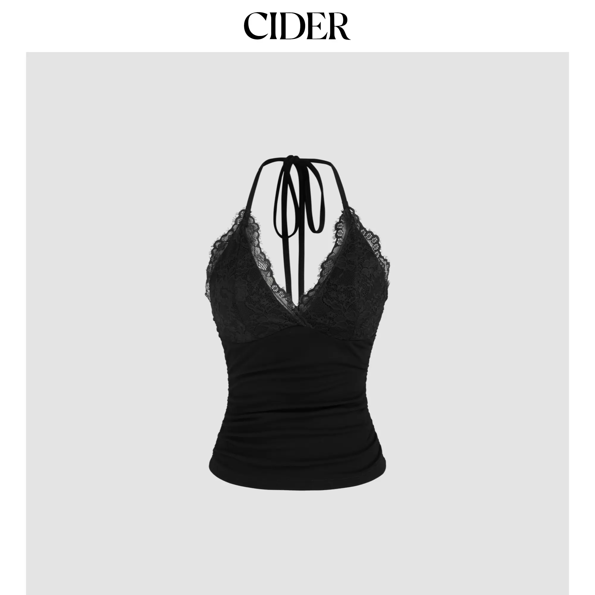 Cider Halter Neckline Solid Backless Crop Top Cider Halter Neckline Solid Backless Crop Top