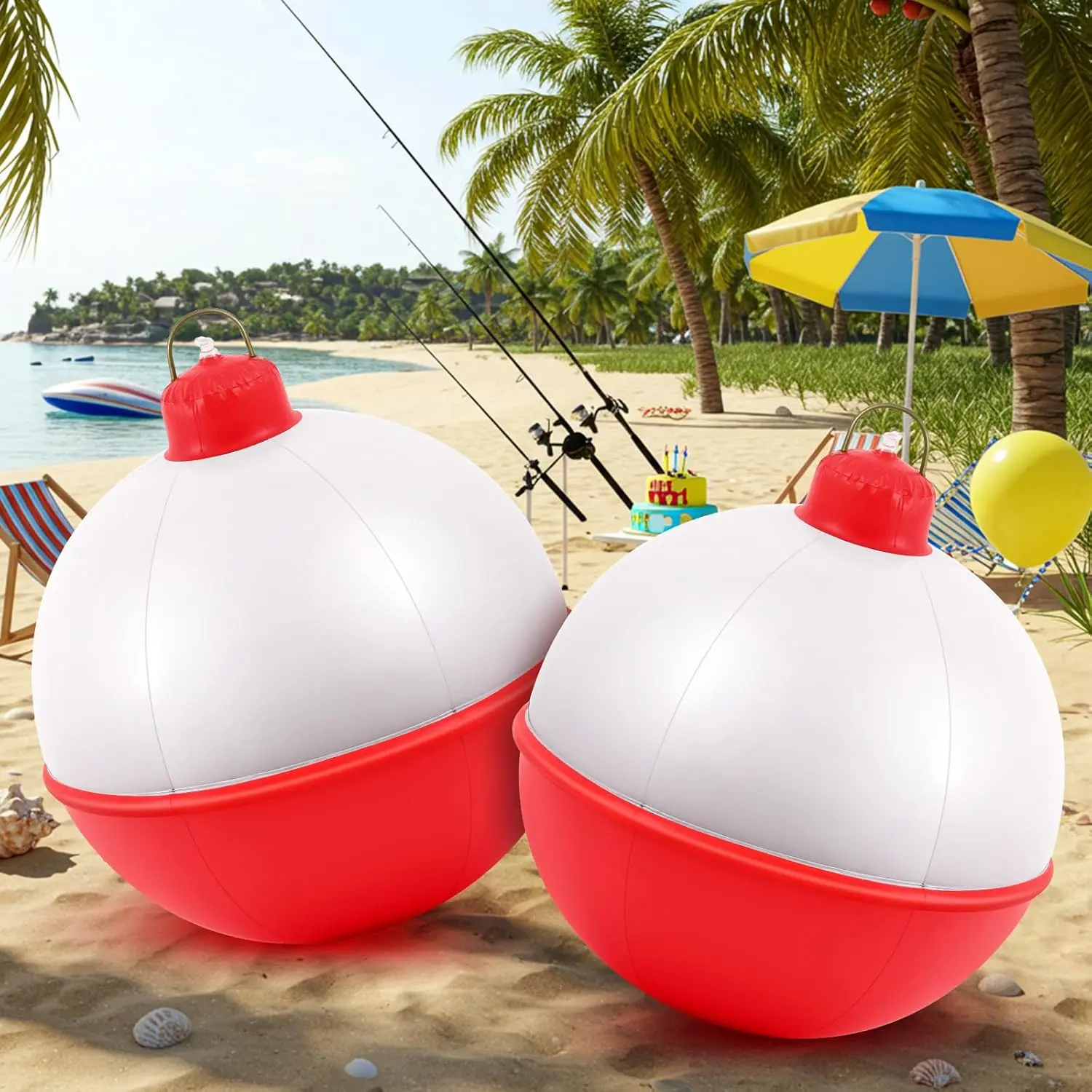 2 Pcs 32 Inch Giant Inflatable Bobber Balloons Gone Fishing Birthday Party Decorations Giant Fishing Lure Decor Red White Hanging Ornaments for Ice Fishermen Yard Pool Party Favors Suppliesfidget toys