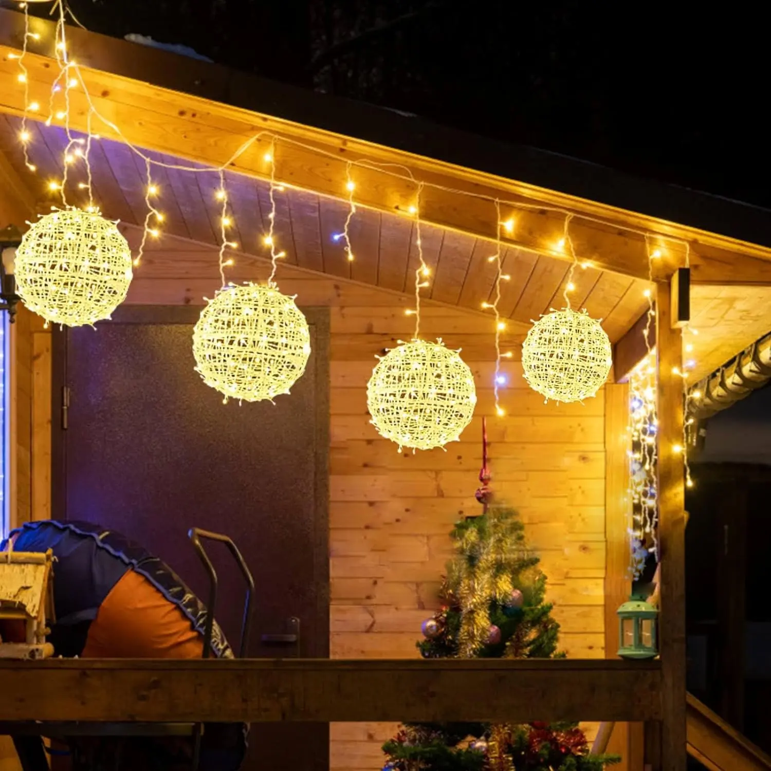 Outdoor Christmas Balls Lights Tree Lights , 4 Pack 7.87" LED  Globe Sphere Lights with 8 Lighting Modes Memory Timer Plug for Party Wedding Xmas Porch Patio Garden Yard Decorations