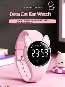 2026 New Model: Cute Cat-Ear Multifunctional Digital Fitness Watch with IP68 Water Resistance, Pedometer, Distance Tracking, Timer, Silent Vibration Alarm, and Millisecond Countdown—a Sports Watch for Men and Women Suitable for Swimming and Diving