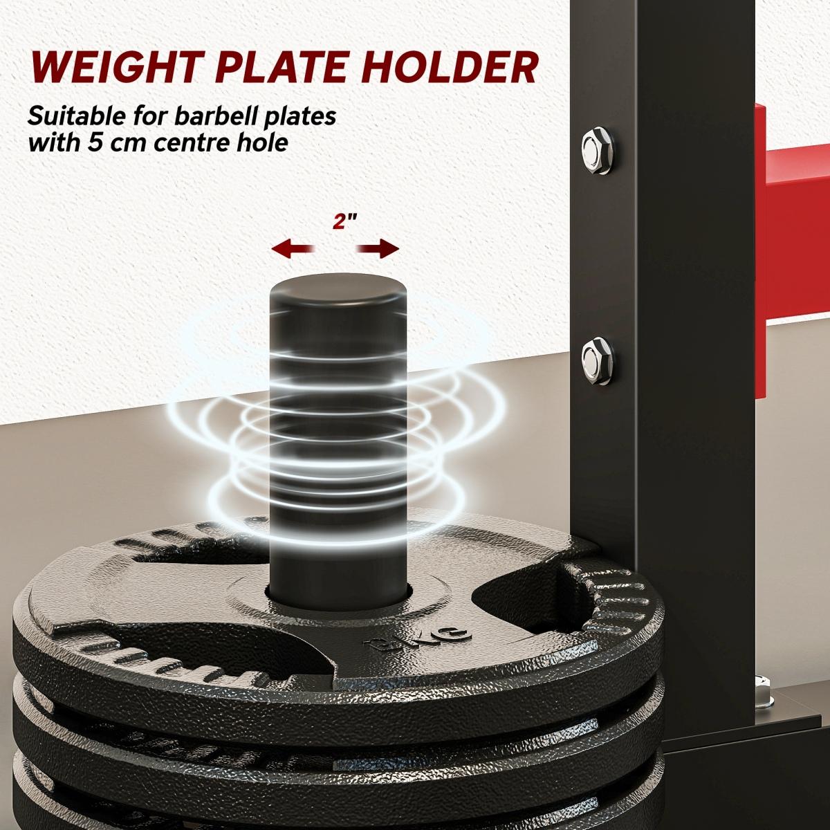 [Fahuac] Soozier Adjustable Squat Rack 660lbs Heavy Duty Bench Press Rack with Weight Plate Holders, 2-Tier Barbell Stand for Weight Lifting and Home Gym Strength Training, Height Adjustable,Red