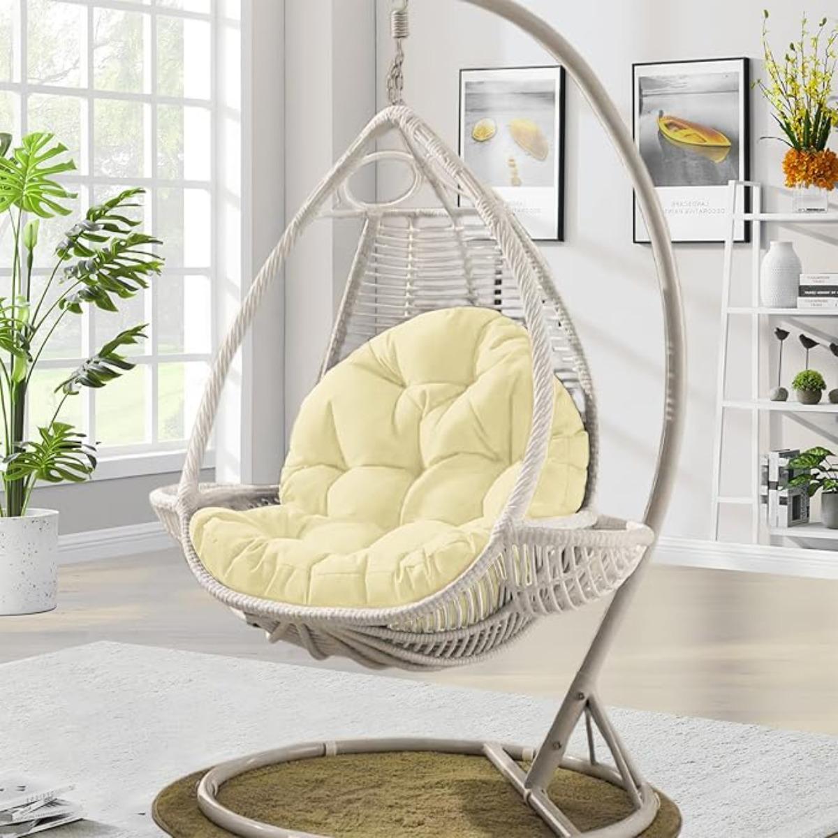 DANGHOOGY Egg Chair Cushion, Hammock Swing Chair Cushion, Waterproof Soft Comfy Hanging Basket Seat Pads Back Cushion, Thicken Hanging Egg Chair Cushion, 35x47 Inches (Beige)