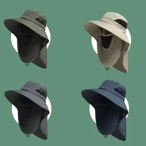 Unisex UV Protection Fishing Hat, Breathable Mesh Bucket Hat with Neck Flap & Adjustable Strap