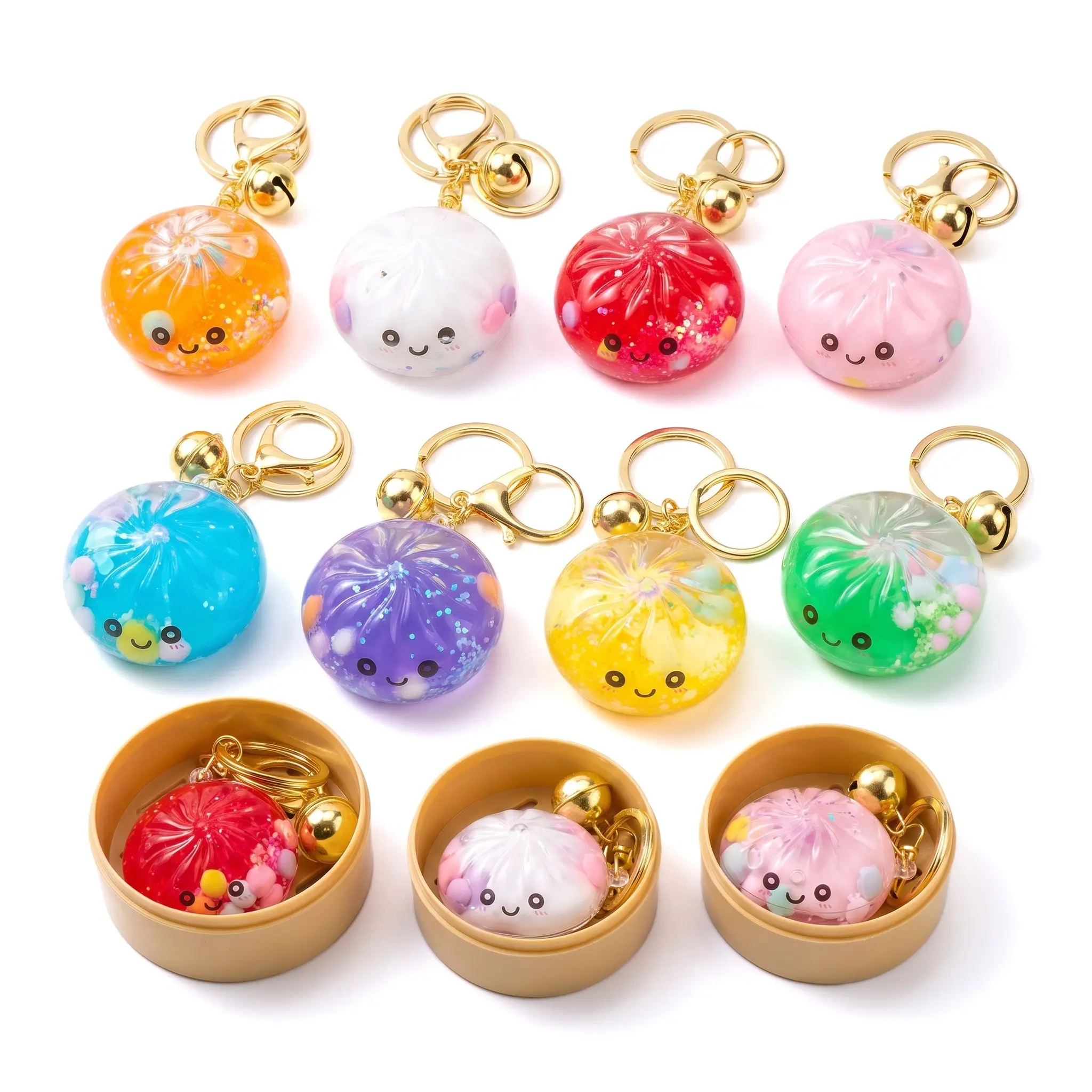 glitter sand dumpling Keychain, Kawaii Steamed Bun Food CharmPendant for Backpack Purse, Novelty Dumpling Key Ring Gift for Girls