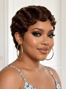 Short Vintage Finger Wave Pixie Human Hair Wigs for Women, Full Machine Made, Retro Wave Short Cut, Pre Plucked Natural Hairline