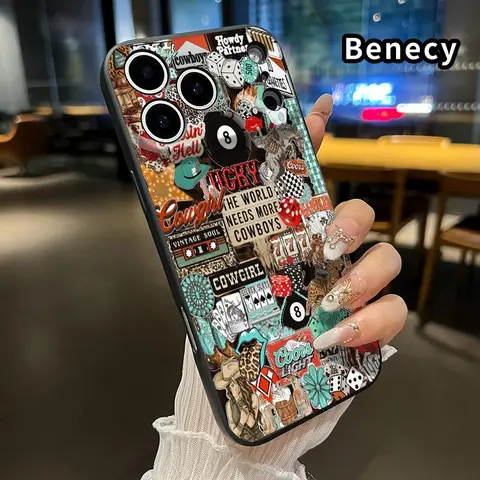 Straight Edge Durable Smartphone Casing for iPhone 11-18,16 Plus,17,Pro Max,XR,XS,Air,E - Wild West Collage Pattern, Anti-Scratch, Anti-Drop, Shockproof Flexible TPU, Skin-Friendly Matte, Full Coverage Phone Accessory, Easy Grip