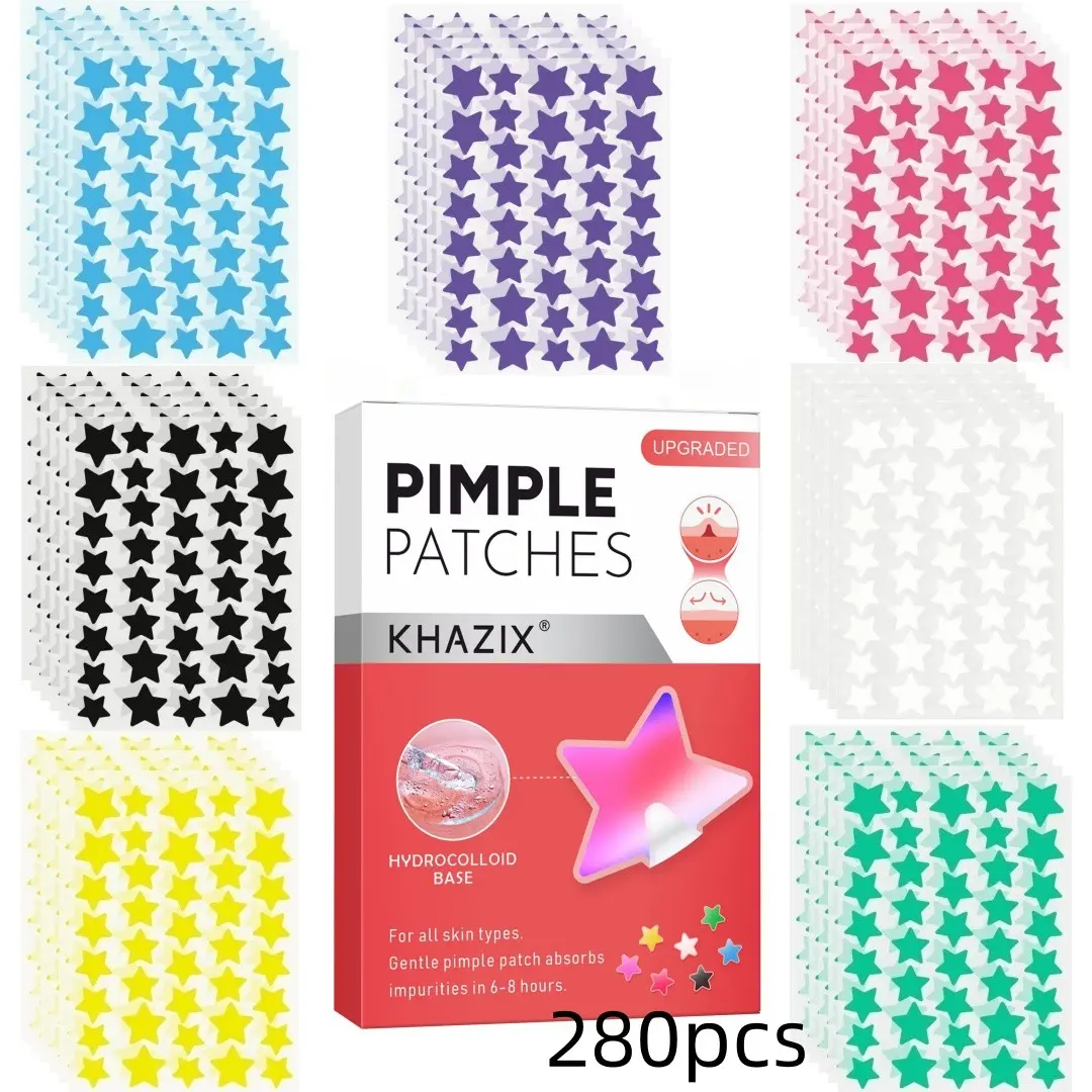 280-Count Star-Shaped Acne Patches, Acne Spot Patches, Acne Stickers, Multi-Colored Hydrocolloid Pimple Patches, Mild Non-Irritating Formula, Suitable for Men and Women
