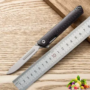 Small Folding Scalpel Knife Carbon Fibre Handle Utility Knives With Clip Compact Keychain Boxcutter Replaceable Blades