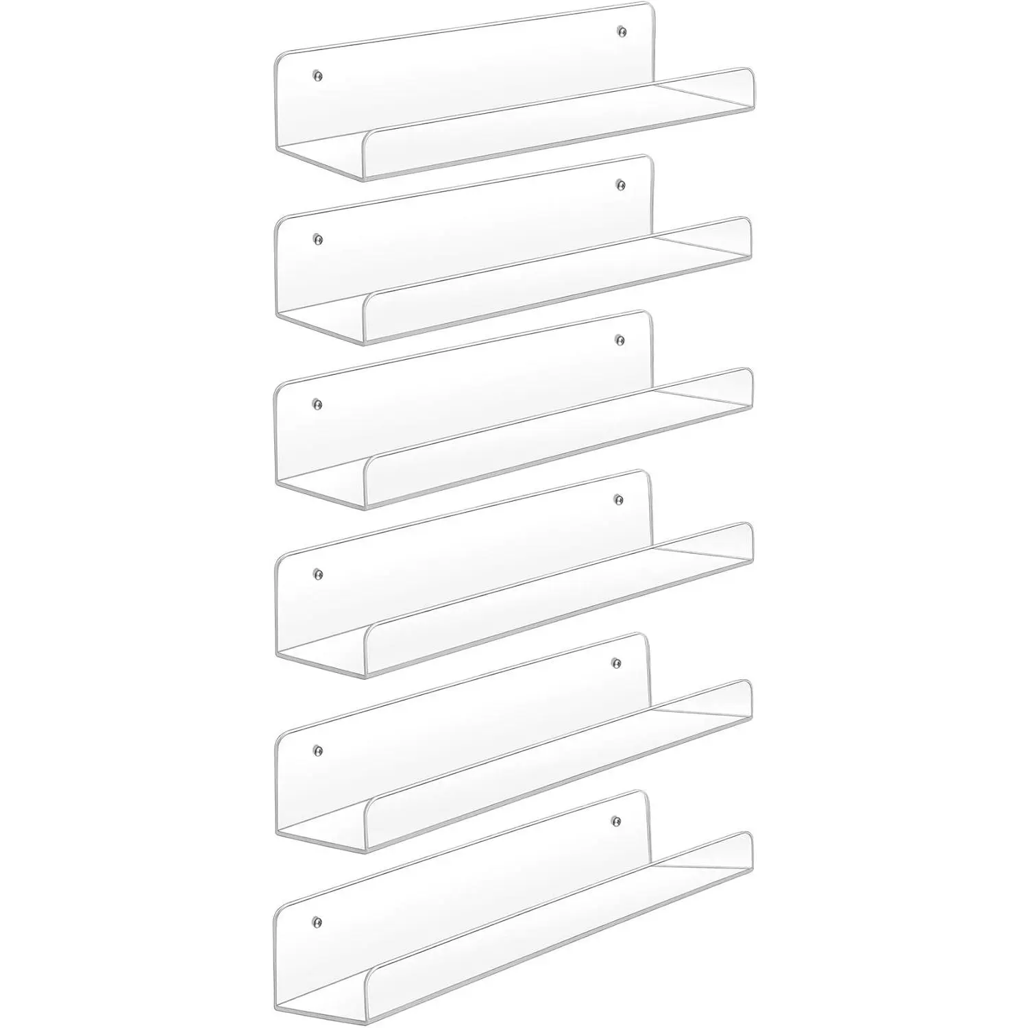 6 Pack Acrylic Floating Wall Shelves, 15 Inch | Funko Pop Display Shelf, Invisible Kids Book Shelf, Picture Ledge Shelf Decor, Clear Plastic