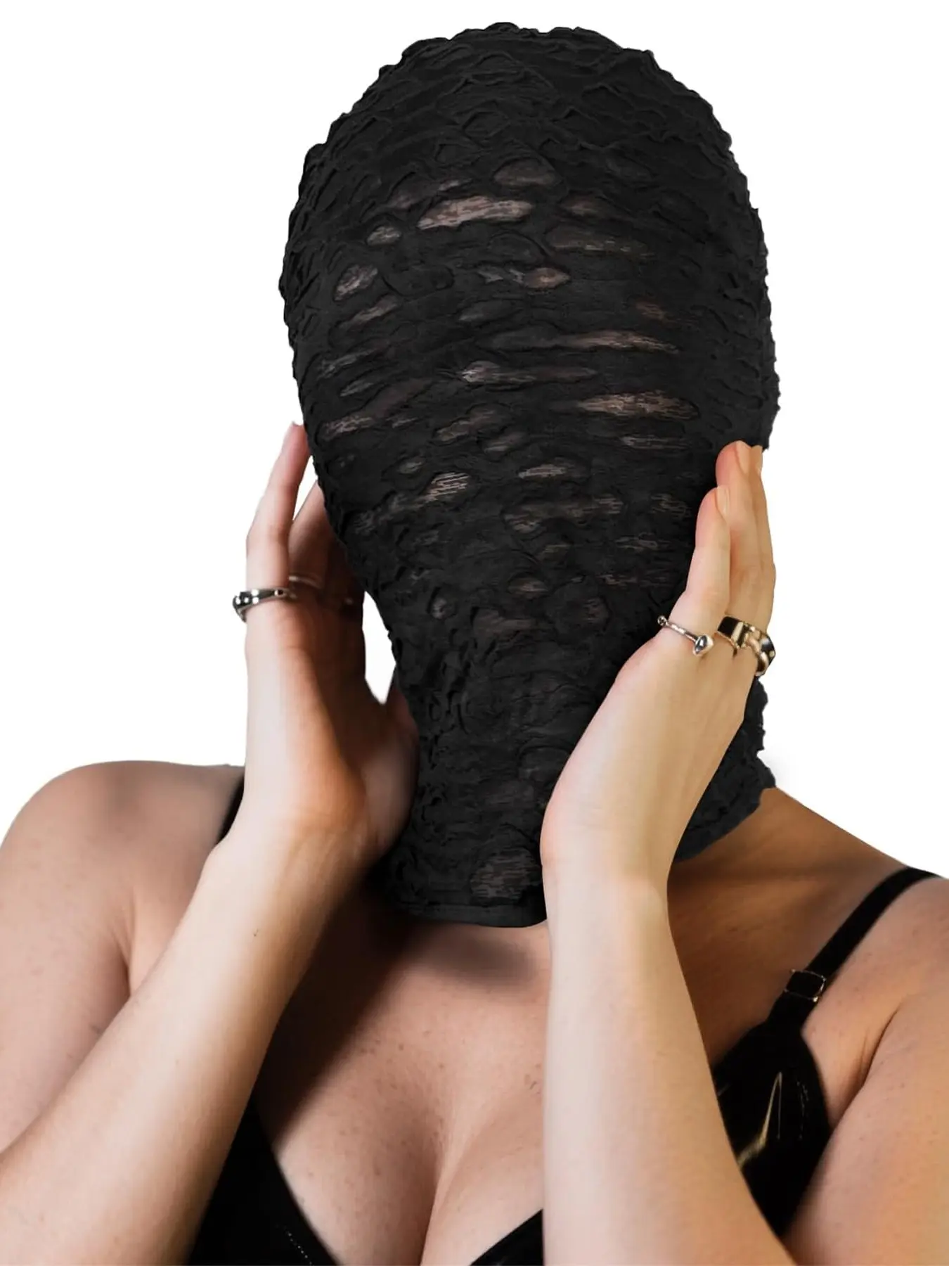 Mystery Full Face Mask Halloween Cosplay Stretch Fabric Costumes Accessories Masquerade Party Out See Through Hood