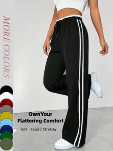 Women's Drawstring Waist Adjustable Wide Leg Pants, Casual Comfy Lightweight Fabric Trousers for Daily Wear, Ladies Bottoms for All Seasons