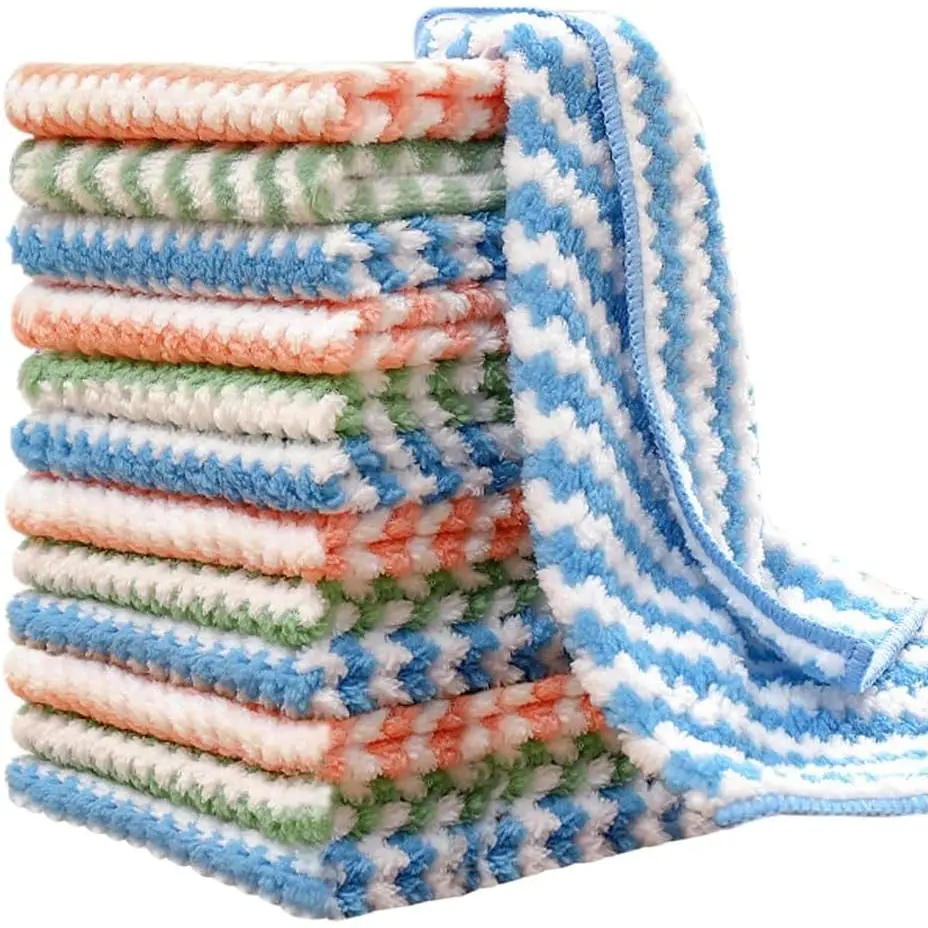 12 Pack Kitchen Towels and Dishcloths Set (12 x 12 Inches), Super Soft and Absorbent Coral Velvet Dish Towels, Nonstick Oil Fast Drying Microfiber Cleaning Cloth, No Lint Household Dishcloths