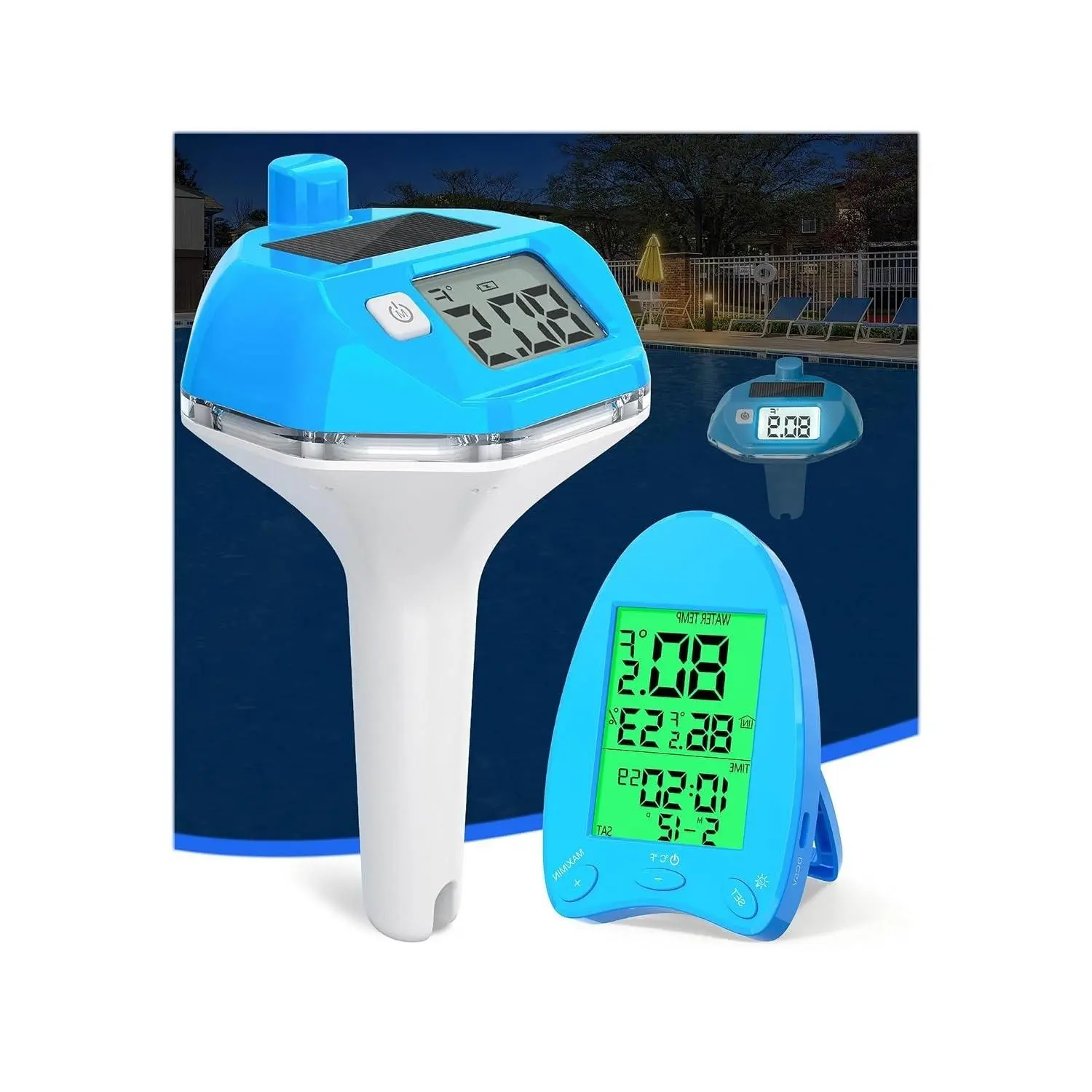 Solar Powered Wireless Pool Thermometer with Large Backlit Display
