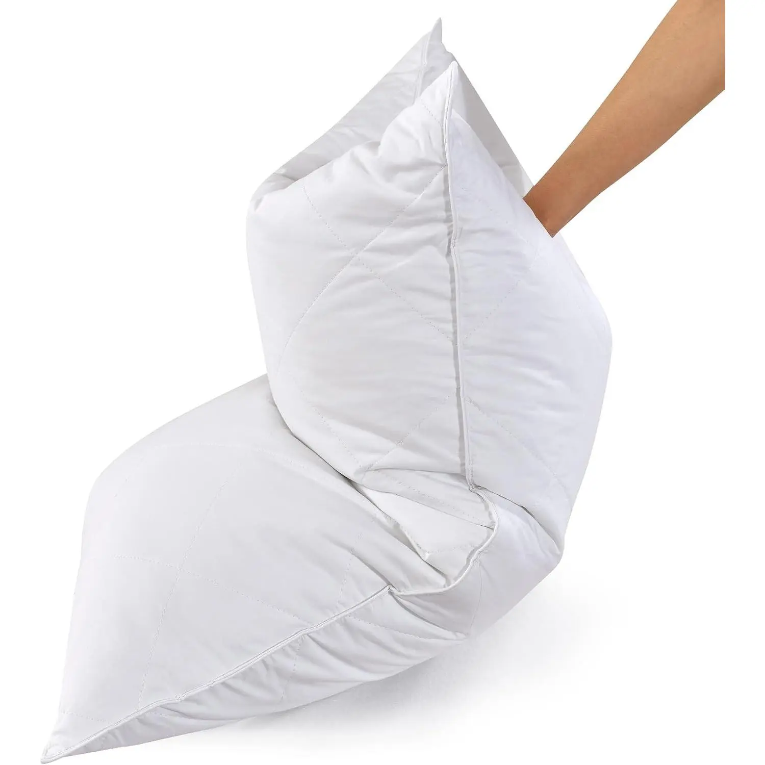 White Goose Feather & Cotton Pillows King Size Set of 2 - Soft 600 Thread Count 100% Cotton, Medium Firm Soft Support, White Solid