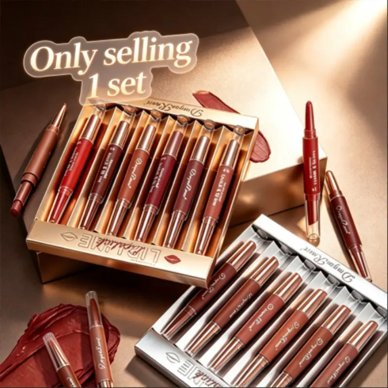 2 In 1 Double-Ended Lip Liner & Lipstick Kit | 12 Shades Split Group A Nude & Group B Red Tones, Waterproof Long Lasting Matte Longwear Lip Tools, For Beginners, Girls & Holiday Party Lovers to Outline & Fill Lips