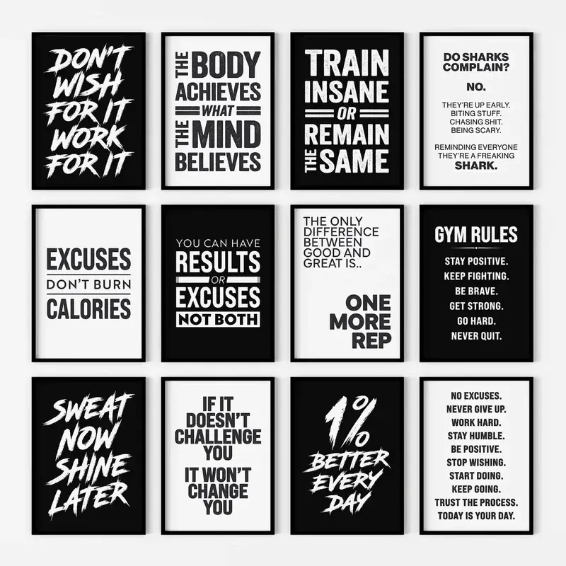 Gym Motivation Quote Poster, Black and White Fitness Typography Art, Workout Discipline and Strength Wall Decor for Home Gym, Fitness Studio, Bedroom, Office, Training Room, Dorm and Athlete Gift