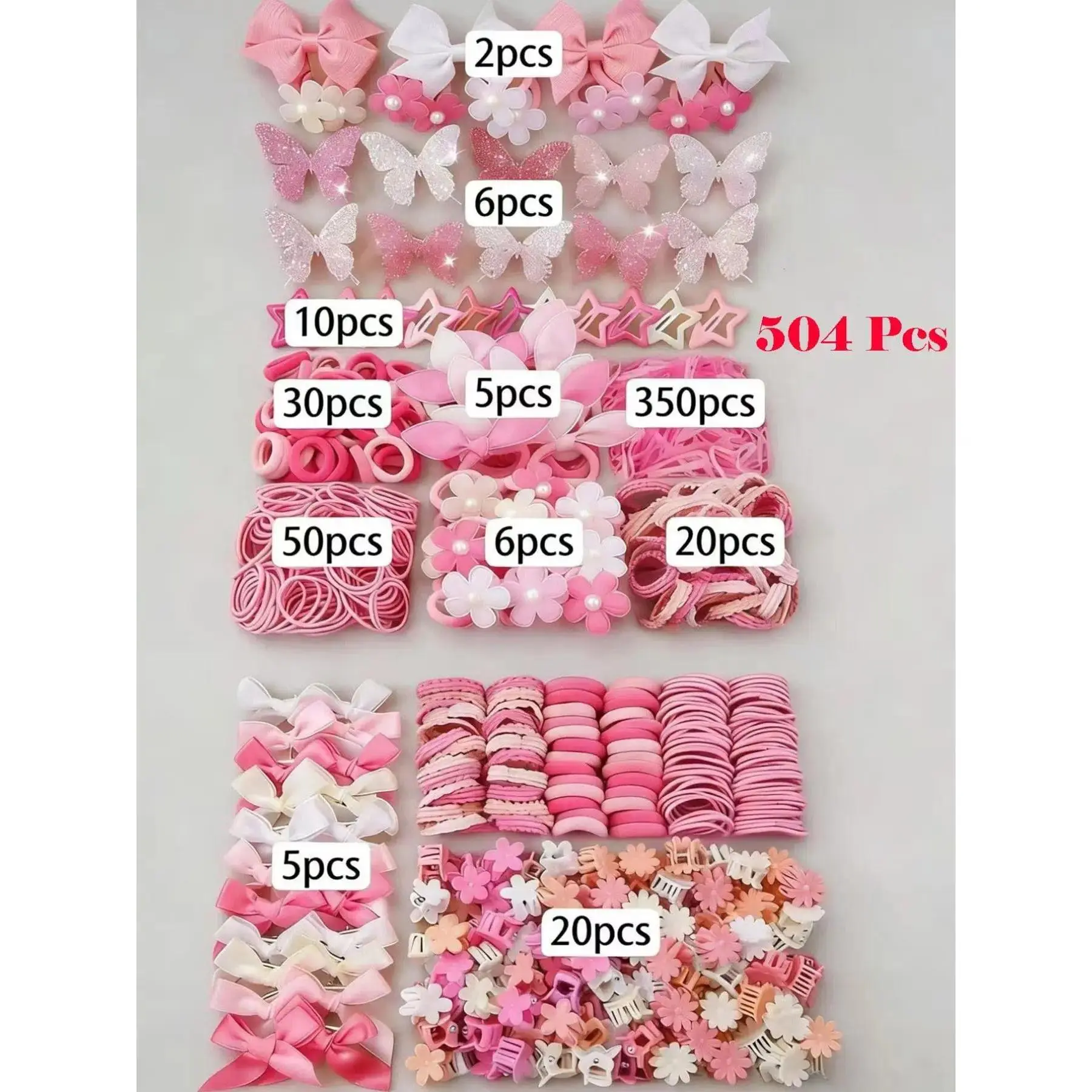 504-Piece Girls Hair Accessories Set, Pink Bow Hair Clips, Cute Princess Barrettes & Soft Hair Ties, Kids Hair Accessories for Daily Styling