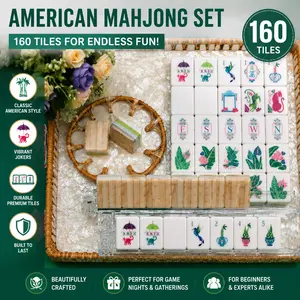Premium 4-Layer Acrylic Mahjong Set - 160-Piece Complete Set with 32mm Wood Grain Texture Tiles, Ideal for Game Nights, Indoor Recreation Gifts
