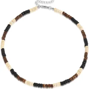 Puka Shell Necklace for Men and Women - Surfer Brown Coconut Shell Beads Chokers, Seashell Conch Beach Heishi Summer Hawaiian