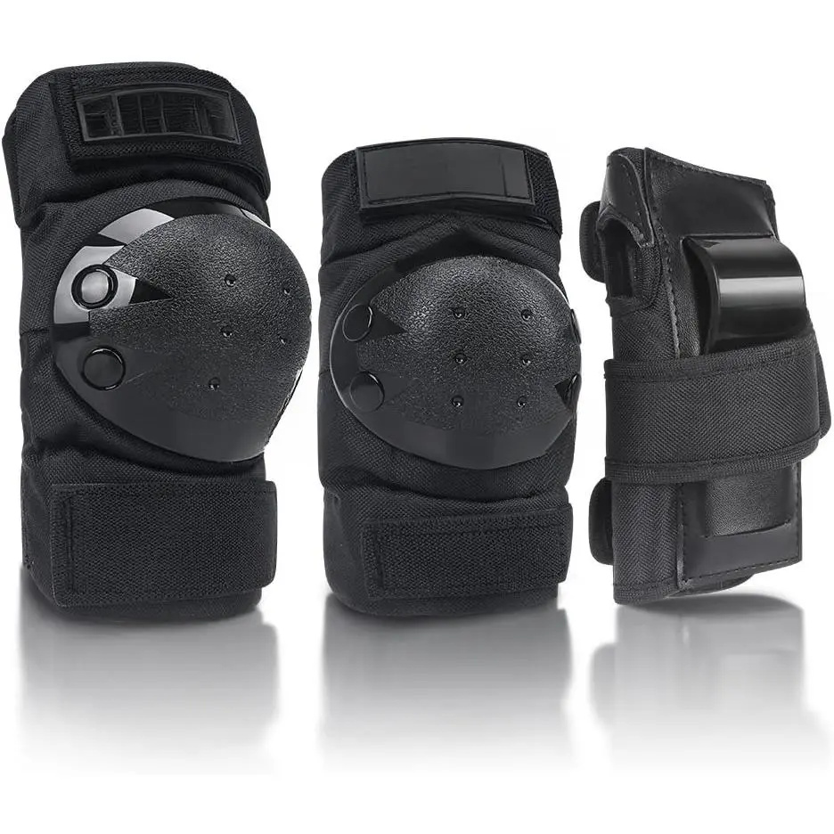 Classic Adjustable Protective Gear Set - Adult/Kids Knee Pads, Elbow Pads, Wrist Guards with Plastic Plates for Roller/Skateboard, Inline Skating, Scootering, Knee/Elbow/Wrist