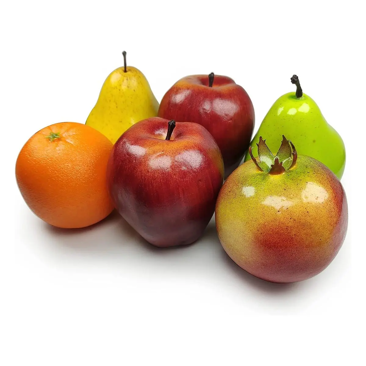6-Piece Household Decorative Artificial Fruit Pack - 4 Kinds of Faux Apples, Pomegranates, Pears, Festive Furnishing Props for Party Decor or Photoshoot