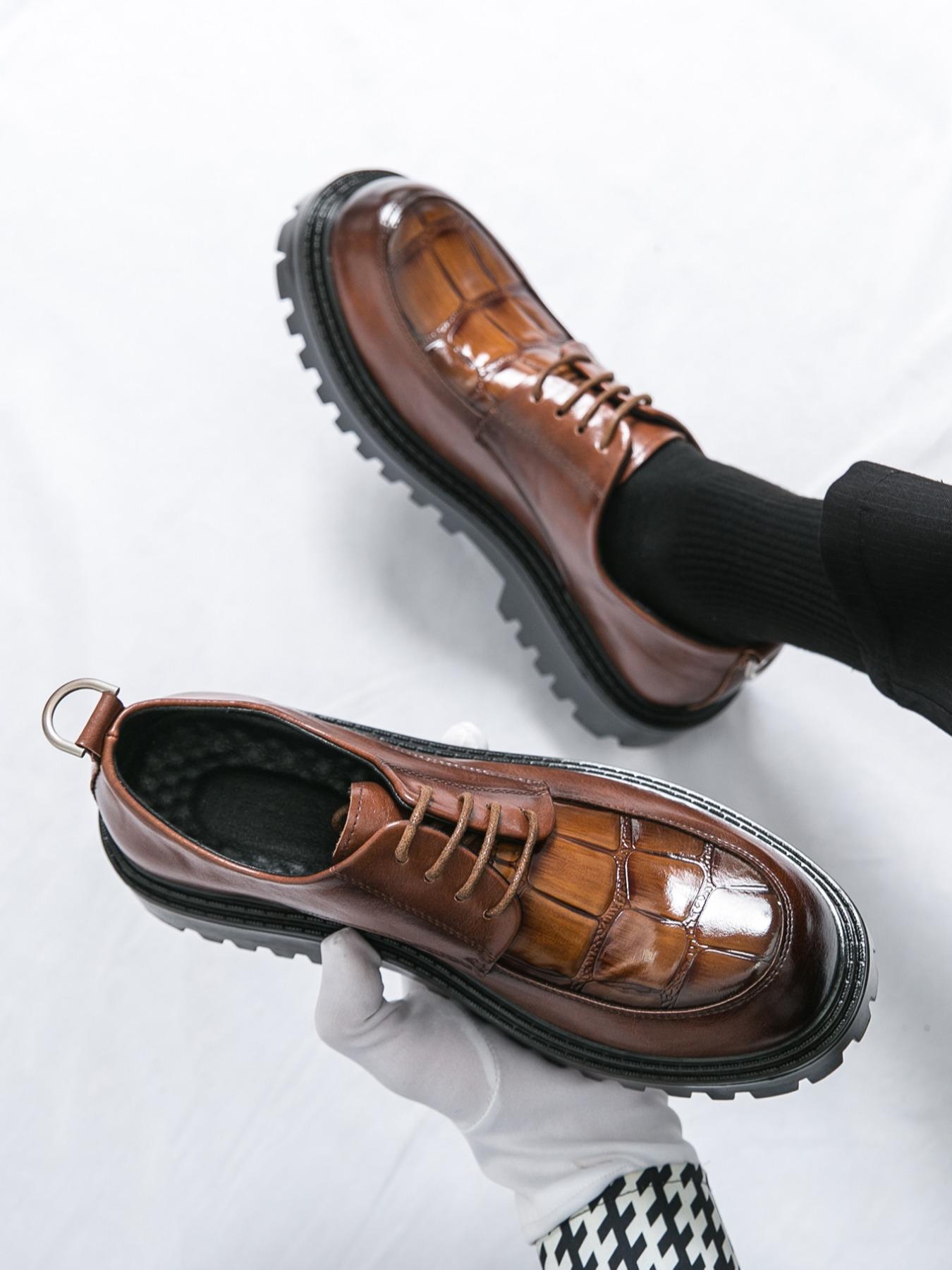 Men's Fashionable Plain Color Lace Up Dress Shoes, Casual Comfortable Thick Sole Oxford Shoes for Daily Wear, Fashion Shoes for Party, Daily Clothing Decor, Boy, Stackform Shoes