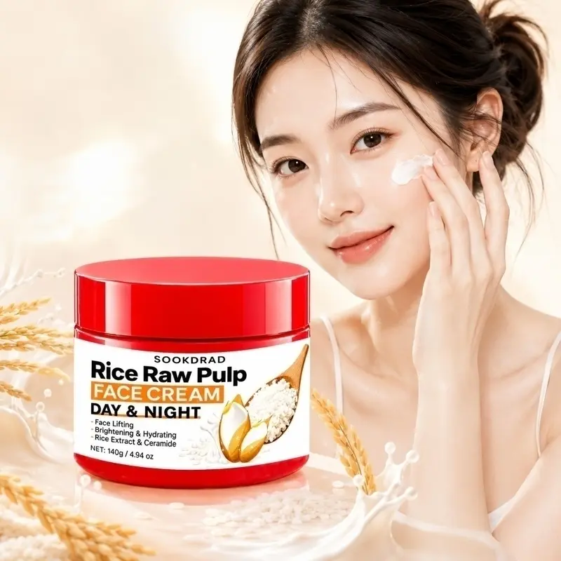 Rice Raw Pulp Face Cream, Day & Night, Rice Extract, Ceramide, Face Lifting, Brightening, Hydrating, All Skin Types, 140g