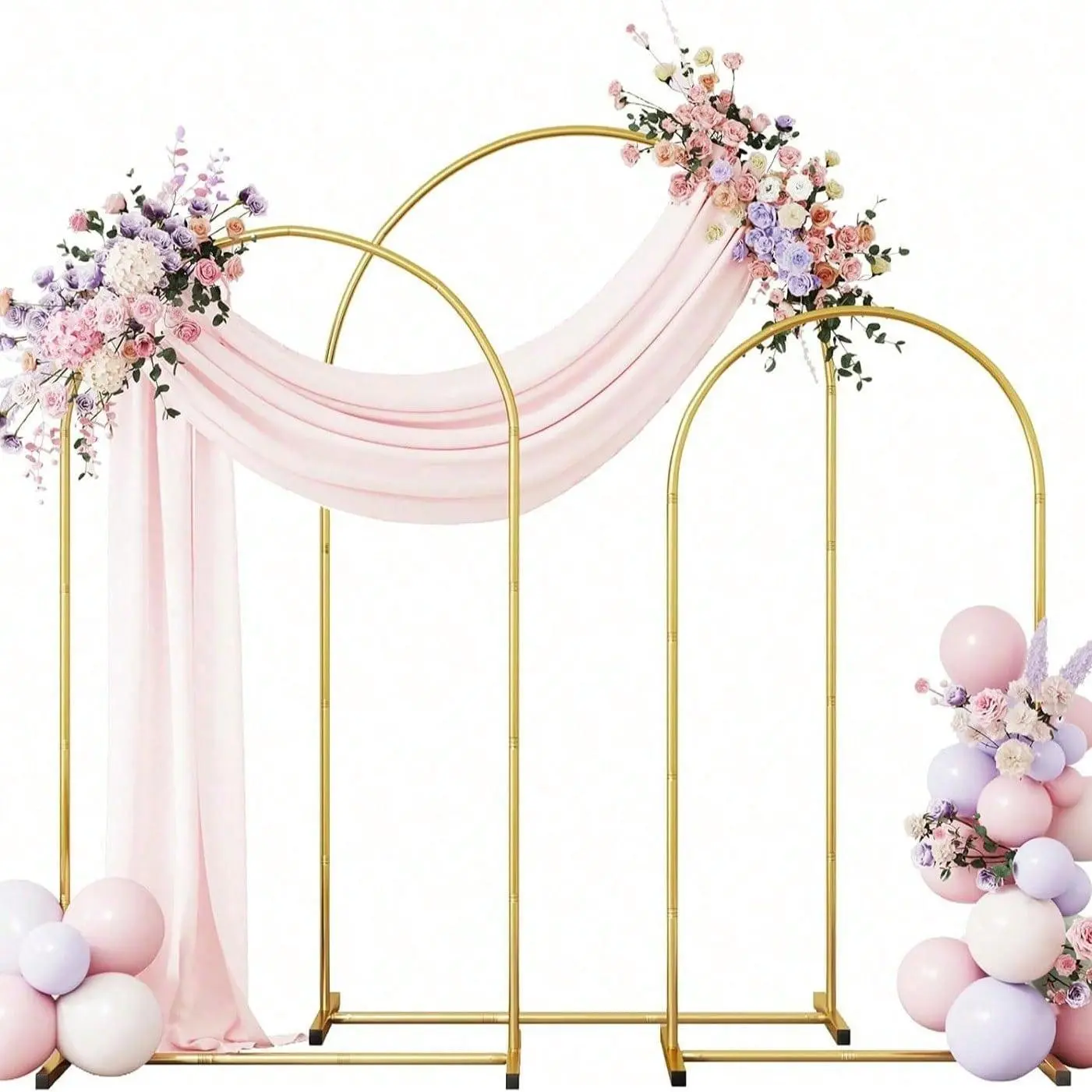 Iron Arch Backdrop Stand Set of 3, 7.2FT-6.6FT-6FT Reusable Multi-Size Arch Frames, Tool-Free Assembly Event Backdrops for Wedding Use, Party Decor Supplies for Indoor & Outdoor Occasions