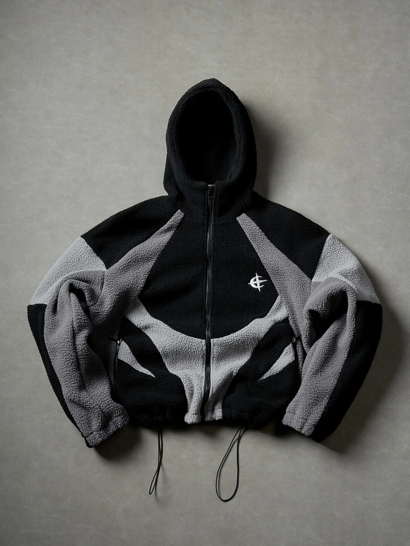 Men's Colorblock Zipper Hooded Fleece Jacket, Drawstring Hem, Casual Winter Outerwear, Ideal for Hiking and Outdoor Activities