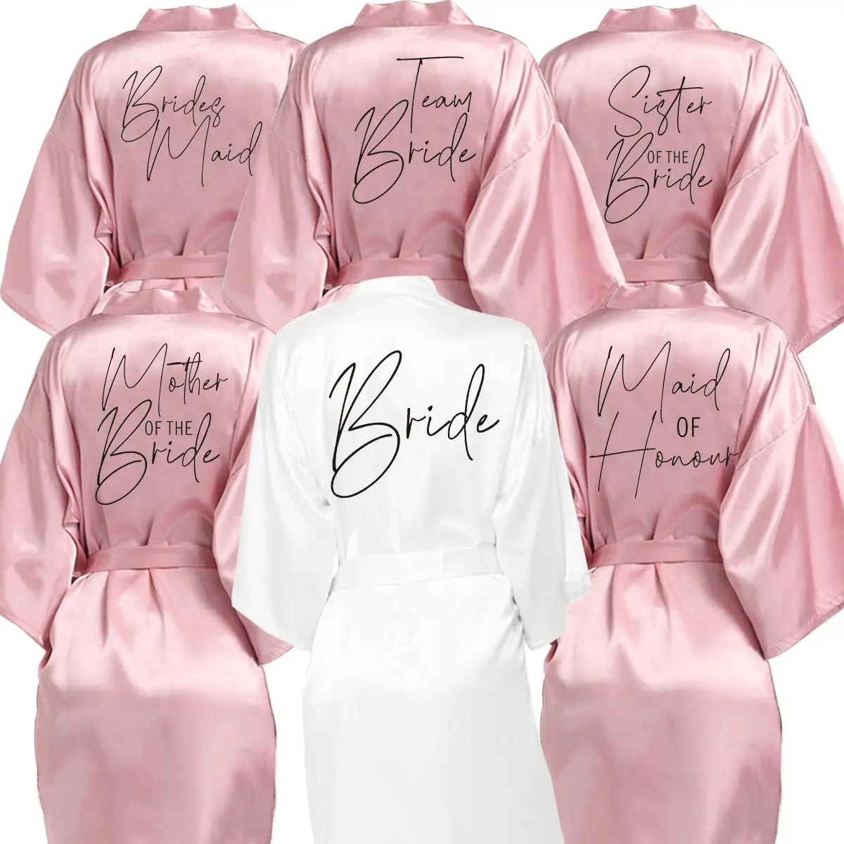 Wedding Bride Bridesmaid Robes for Women Bridal Party Gifts Team Dress Gown Silk Satin Sleepwear Kimono Printing Letter