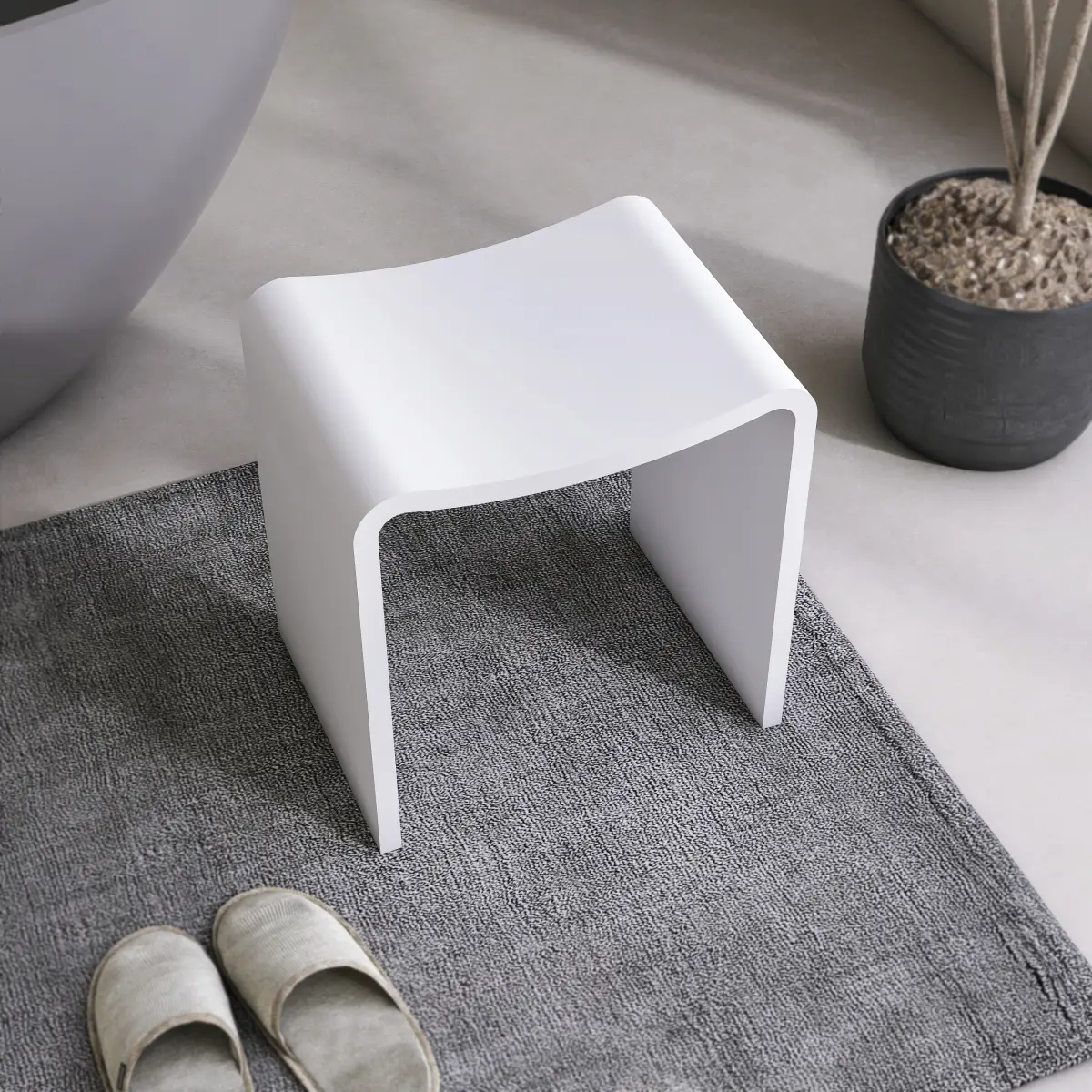 15.7 inch freestanding solid surface bathroom stool, waterproof shower stool,tall portable shower seat
