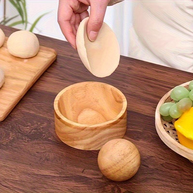 1pc Wooden Dumpling Maker with Roller Ball, Manual Kitchen Tool for Perfect Round Dumplings, Natural Wood, No Electricity Needed