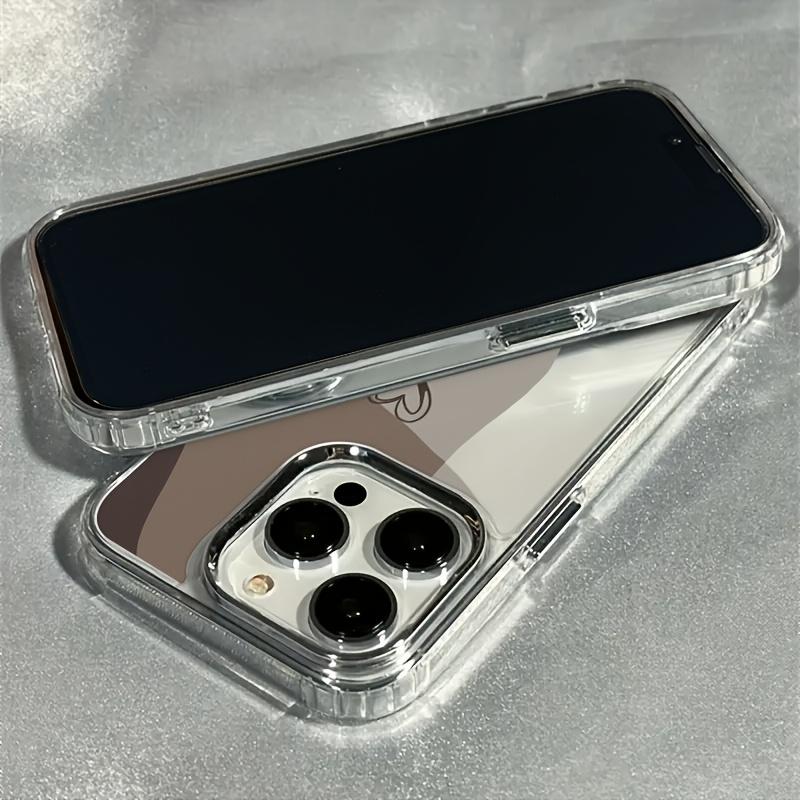 Phone case suitable for iPhone 17, 16 Pro Max, 15 Plus, 14, 13, 12 series. This trendy and creative luxury transparent brown heart-shaped phone case features an electroplated lens design