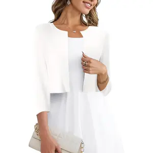 Women's Summer Cardigan 3/4 Sleeve Knit Shrugs Trendy Open Front Cropped Cardigan for Women S-XXL