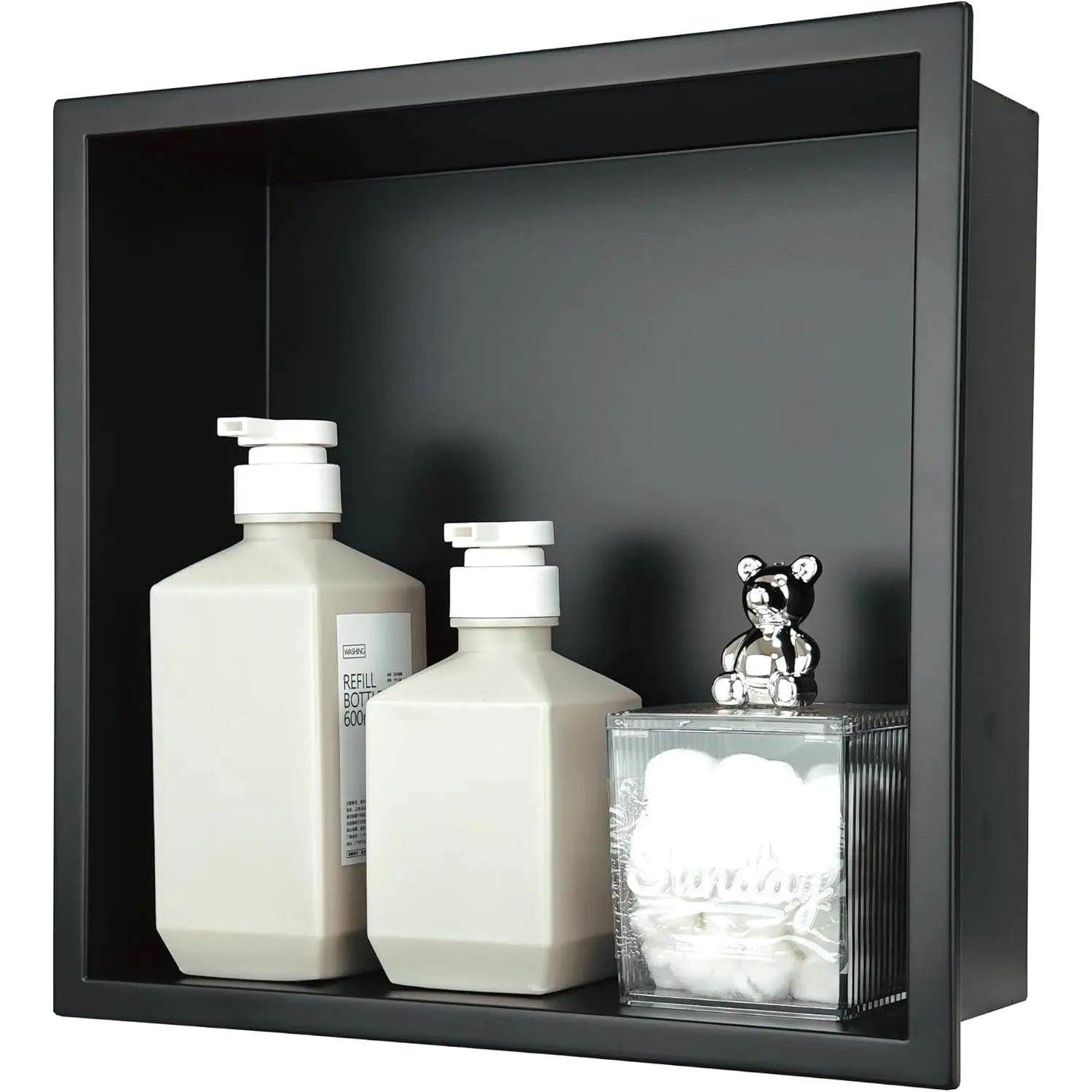 12x12 in Modern Matte Black Stainless Steel Recessed Shelf - Rust-Resistant Shower Niche for Small Bathroom Storage