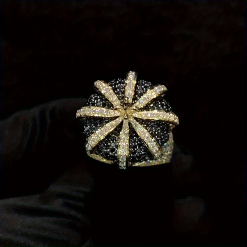 Ice Black and White Quartz Crown Ring |     18k gold plating, luxurious design paired with moissanite, platinum-plated, an ideal gift for stylish men on their birthday or for special occasions