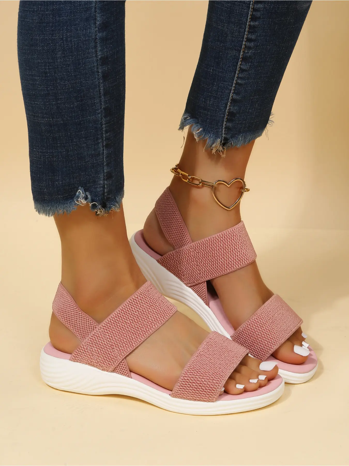 Minimalist Elastic Strap Wedge Sandals, Everyday Summer Footwear for Women