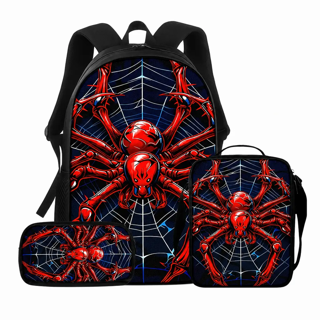 3-Piece Spider Web Backpack Set for Kids and Teens, Comic Art Synthetic School Bookbag with Matching Lunch Bag and Pencil Case for School Days, Trendy Backpack, Artsy Bag, Pattern Backpack Set,bookbag,school backpack,multiple style