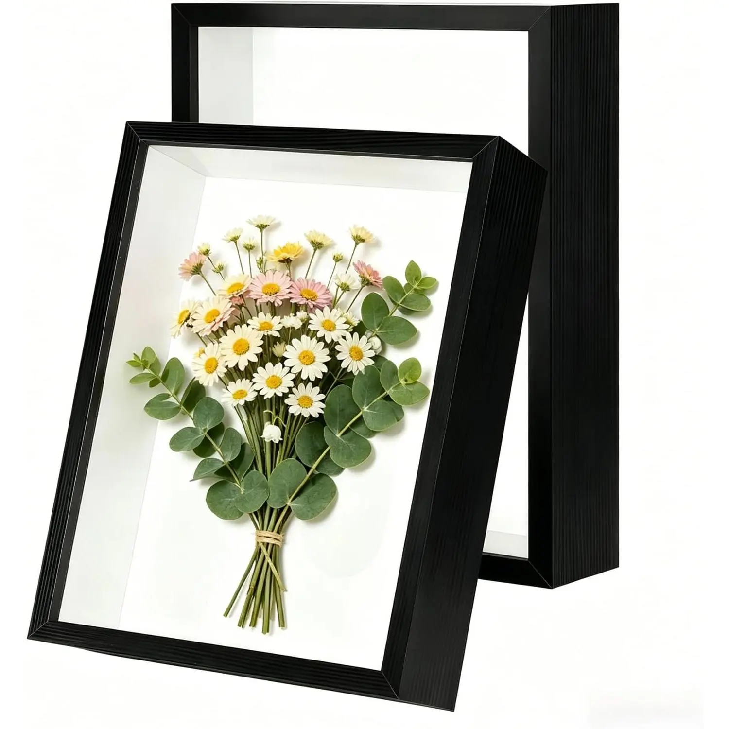 2-Pack 8x10in Classic Rectangle Black Wooden Deep Shadow Box Picture Frame, 2pcs 8x10 Inch Transparent Shatter-Resistant 3D Display Case for Sports Memorabilia, Military Medals, Easy-Open Ready-to-Hang Home Decor Gift