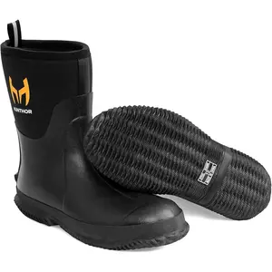 Men's Rubber Boots with Steel Shank, 6mm Neoprene Insulated Mid Calf Waterproof Work Rain Boots for Hunting, Gardening, Farming, Fishing
