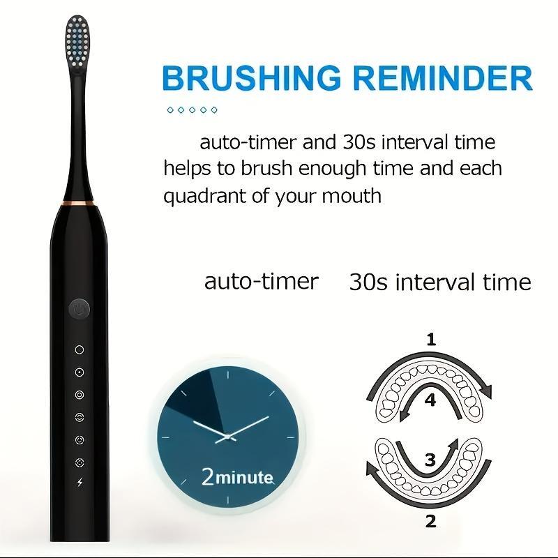 Smart Electric Toothbrush with 6 Modes - Effectively Cleans Teeth & Gums, Rechargeable USB Electric Toothbrush with Replacement Head, Sonic Electric Toothbrush for Adults - for Oral Hygiene - Great Gift for Family & Friends