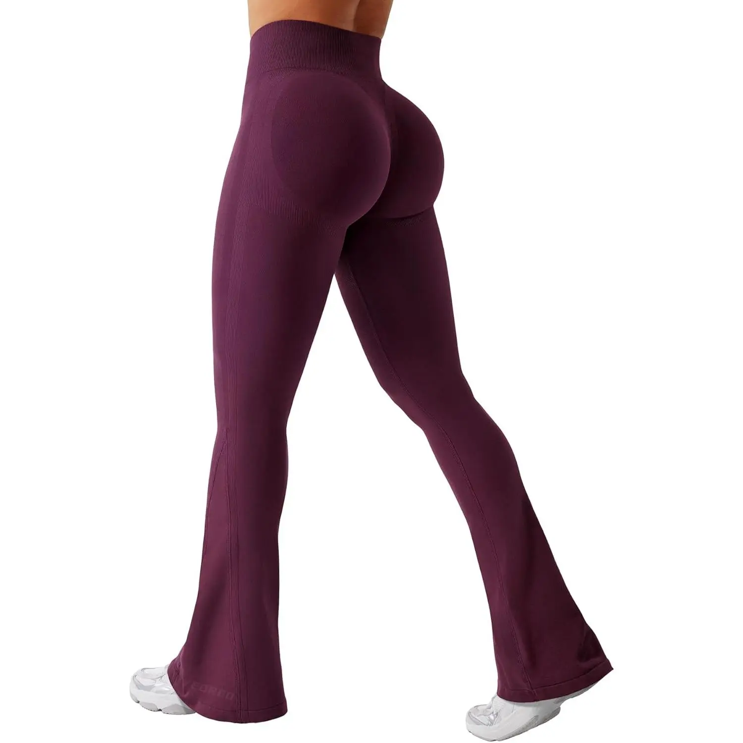 Women's Maternity-Friendly High-Waisted Flare Leggings - Seamless Fabric Yoga Pants with Hidden Scrunch for Booty Lift Effect