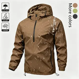 Half-zip pullover hooded windbreaker crafted with splash-proof wind-resistant fabric, elastic cuffs and adjustable hem drawstrings, lightweight functional silhouette practical all-season outerwear for outdoor mensfashion daily outfits