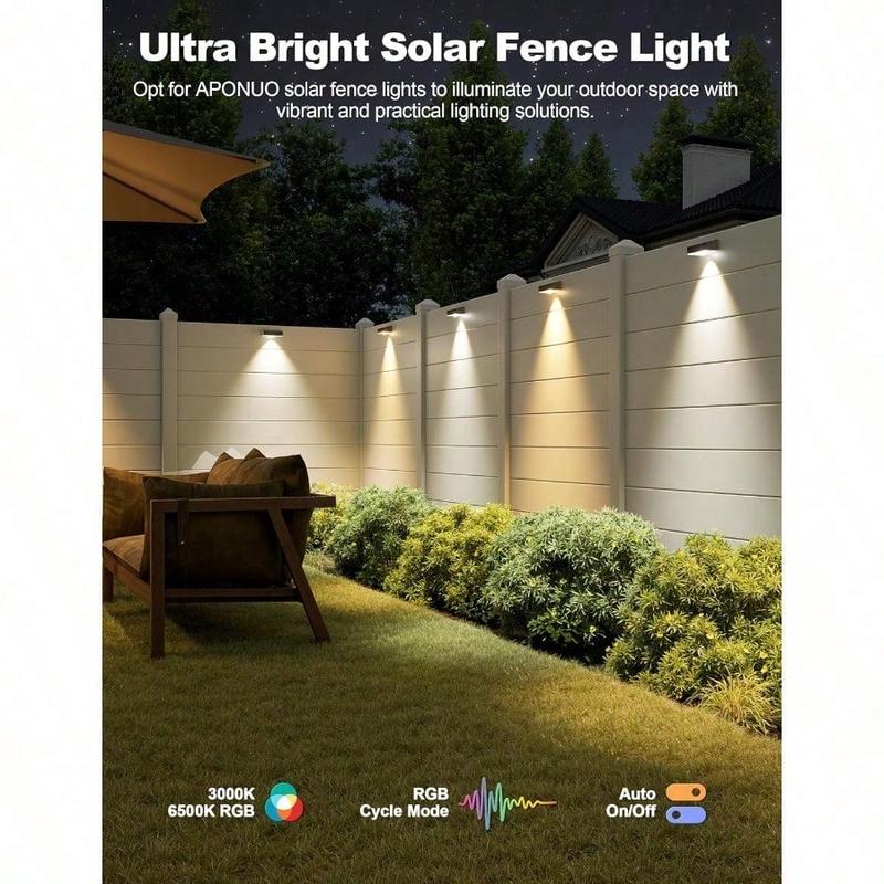 Solar Fence Lights Outdoor Waterproof, Fence Lights Solar Powered, 12 RGB Color Modes Warm White Cool White, Fence Solar Light Outdoor for Backyard, Patio, Yard, Wall, Deck Solar Fence Lights Outdoor Waterproof, Fence Lights Solar Powered, 12 RGB Color Modes Warm White Cool White, Fence Solar Light Outdoor for Backyard, Patio, Yard, Wall, Deck