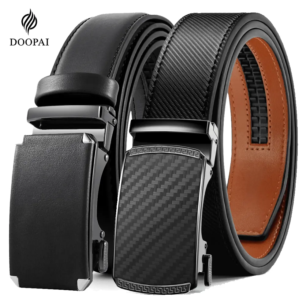 DOOPAI Men's Split Leather Belt - 2PC, 1.375in Width, Adjustable Ratchets, Auto Buckle, Dress Casual, Unisex, Gift Box Included for Christmas, Thanksgiving
