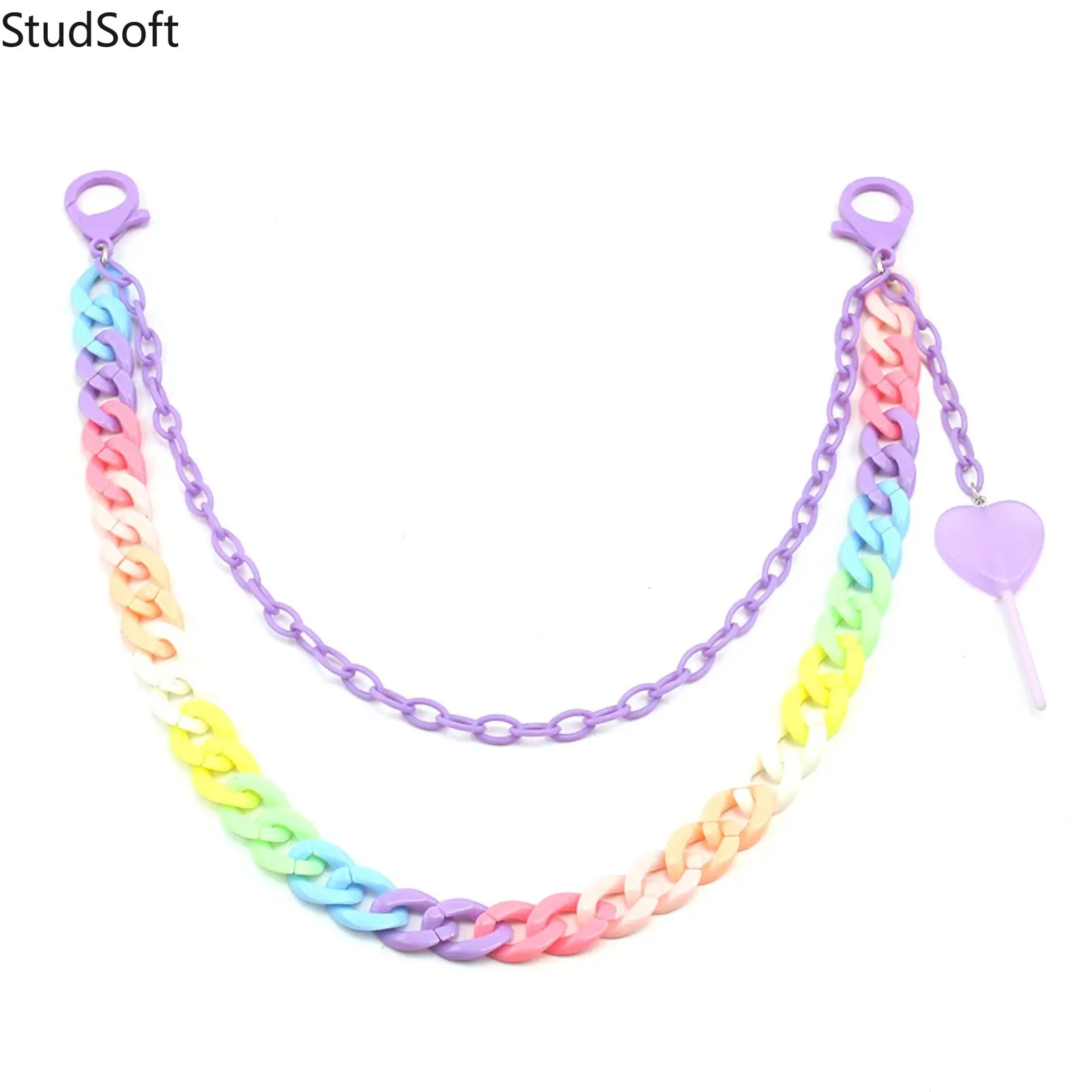 Y2K Pastel Rainbow Pants Chain For Jeans Double Layer Acrylic Link Waist Belt Chains Dopamine Lollipop Keychain Streamer Body Jewelry For Women